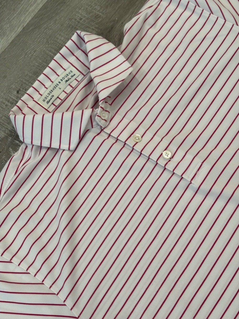 Holderness & Bourne The Maxwell Polo Shirt Tailored Fit Red Stripe Mens L